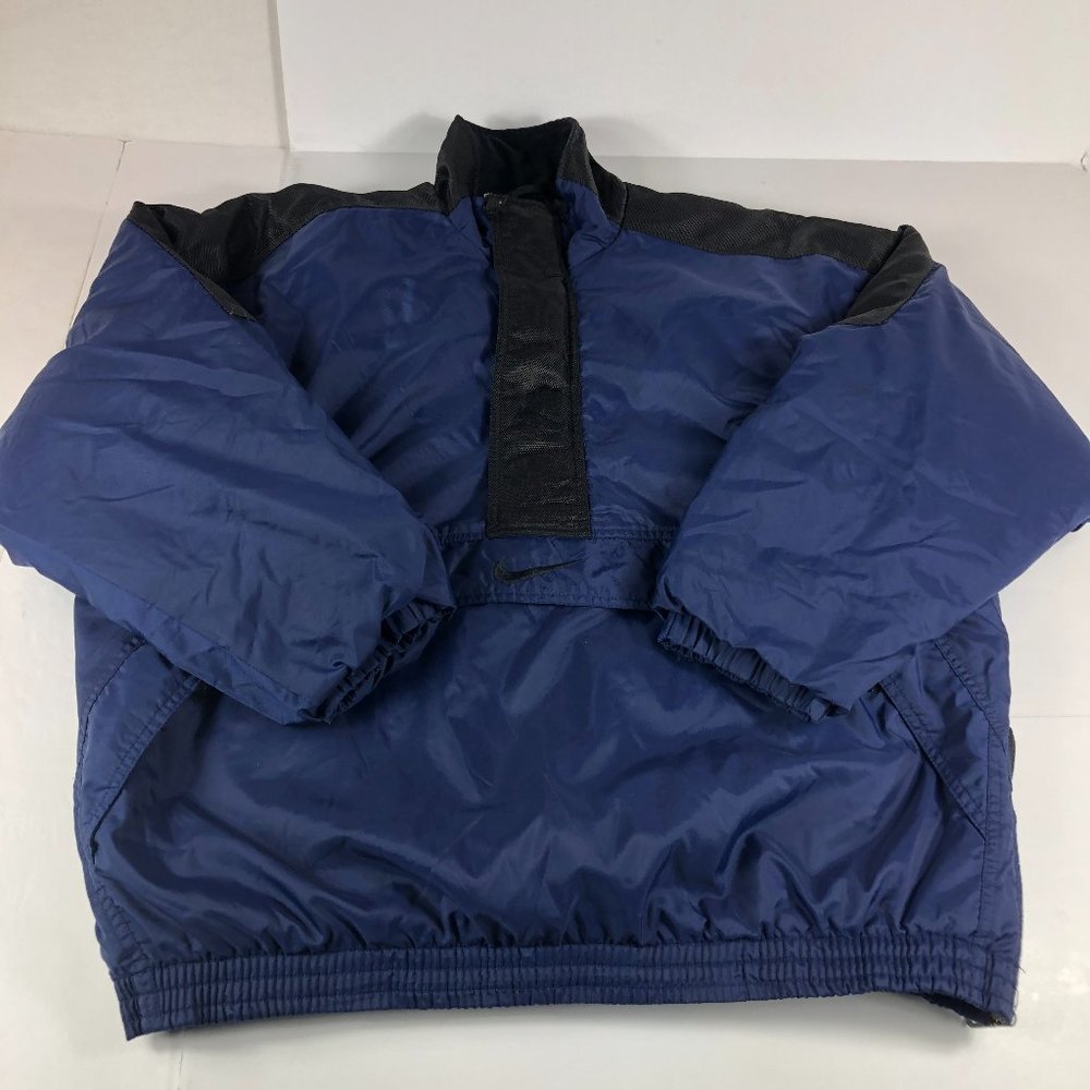 Vintage Nike Jacket Men's Large Blue & Black Half Zip Pull Over Puffer Pockets
